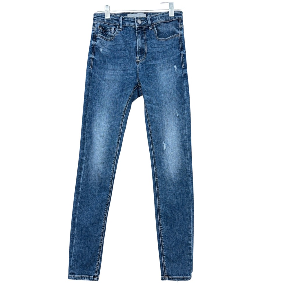 Stradivarius Skinny Jeans Women‎ 4 Regular Waist Distressed Denim Blue